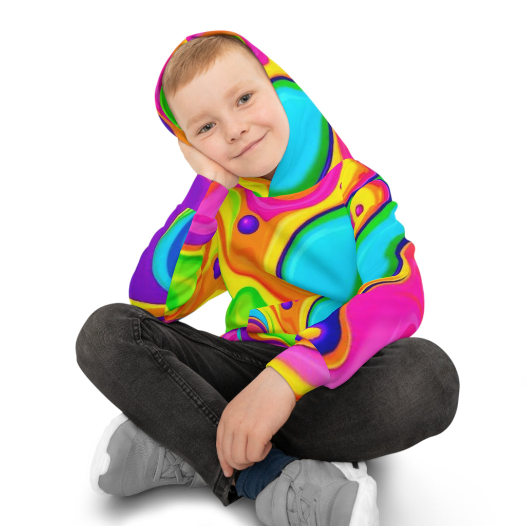Kids' Psychedelic Rainbow Hoodie — Vibrant Swirl All-Over Print