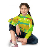 Kids Abstract Green Hoodie — Bright All-Over Print Sweatshirt thumbnail 7