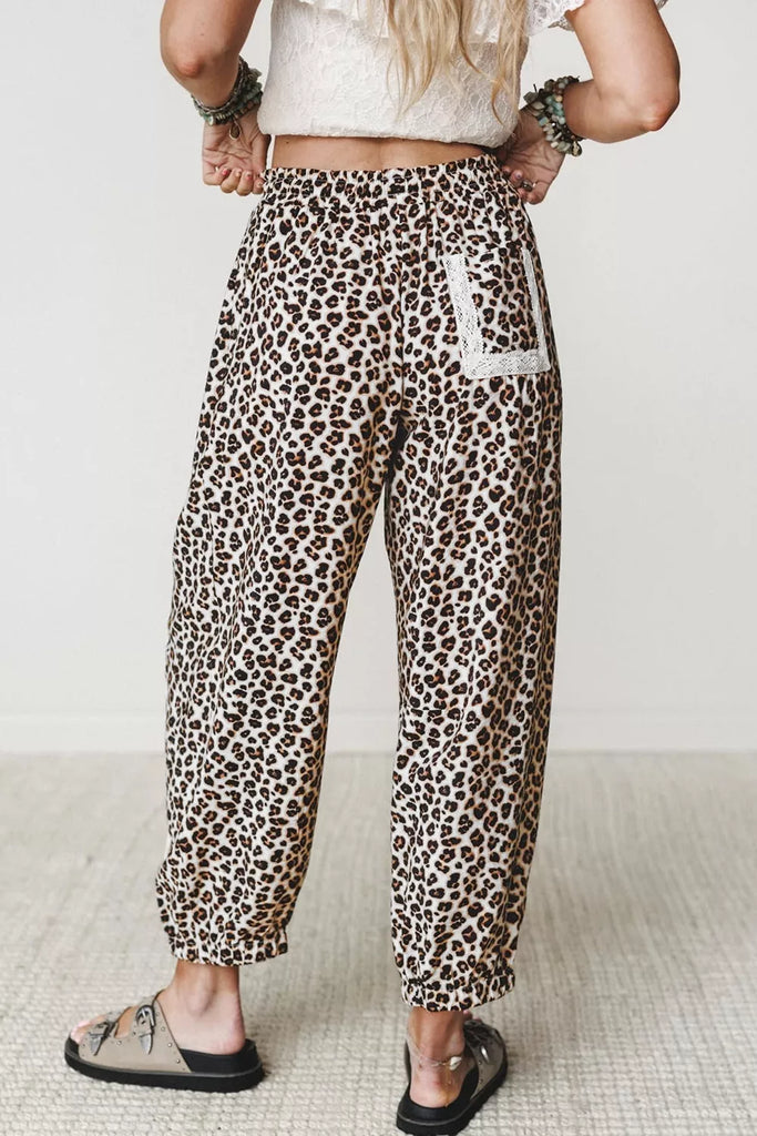 Leopard Print Ankle-Length Elastic Waist Pants