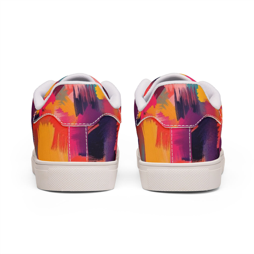 Low-Top Sneakers — Vibrant Abstract Paint Splash Leather Shoes