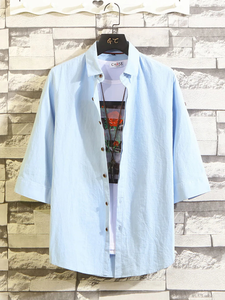 Men's Plus Size Button Up 3/4 Sleeve Shirt