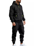 Men's Plus Size Casual Zip-Up Hoodie and Cargo Pants Set thumbnail 7