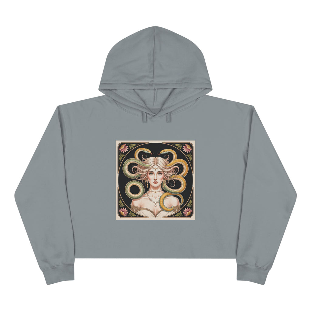 Art Nouveau Medusa Crop Hoodie — Vintage Goddess Graphic