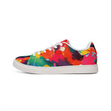 Men's Low-Top Leather Sneakers — Vibrant Multicolor Abstract Paint Splash Design thumbnail 2