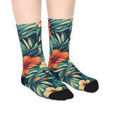 Tropical Floral Mid-Length Socks — Hibiscus Leaf Pattern thumbnail 4