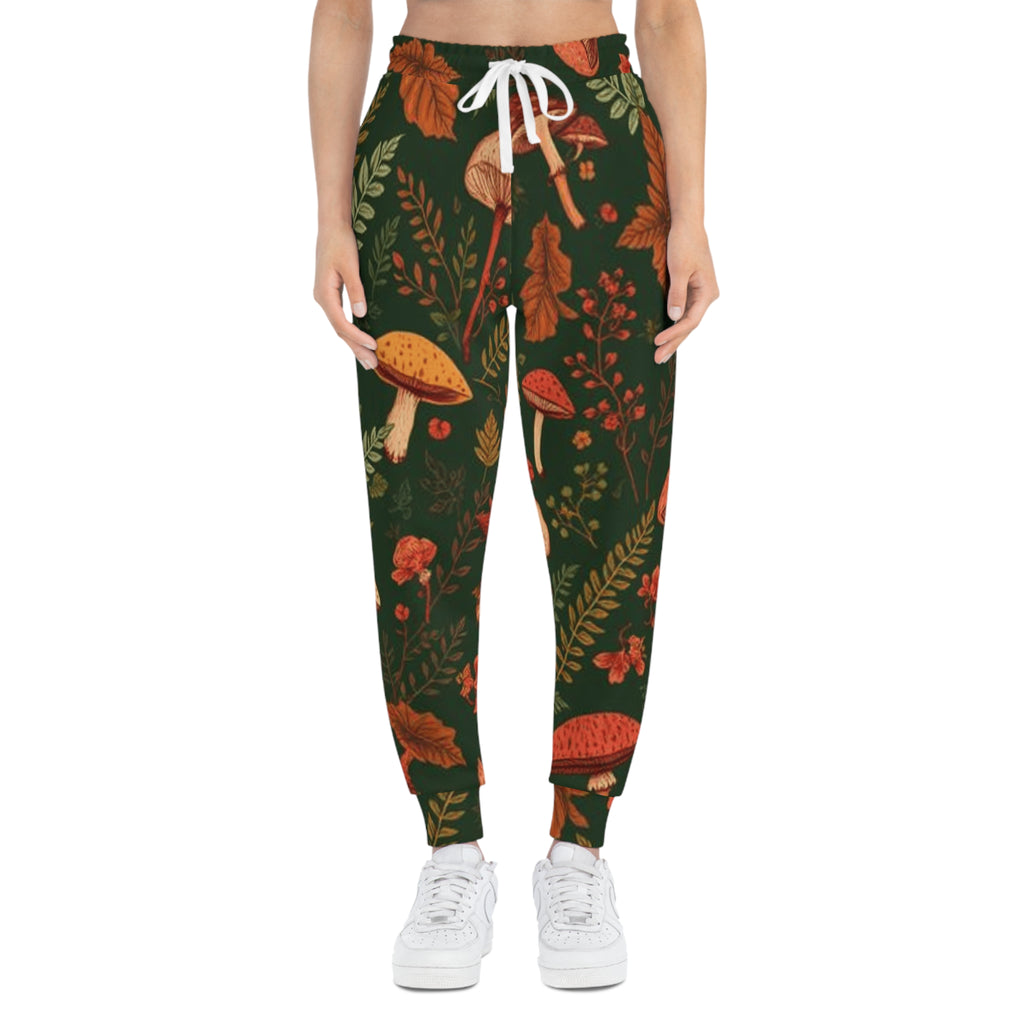 Autumn Mushroom Joggers — Forest Foliage Allover Print Athletic Pants