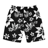 Black & White Hawaiian Floral Board Shorts — Men's Tropical Swim Trunks thumbnail 2
