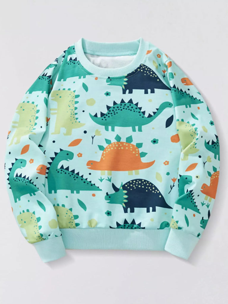 Children's Dinosaur Print Crew Neck Casual Sweatshirt