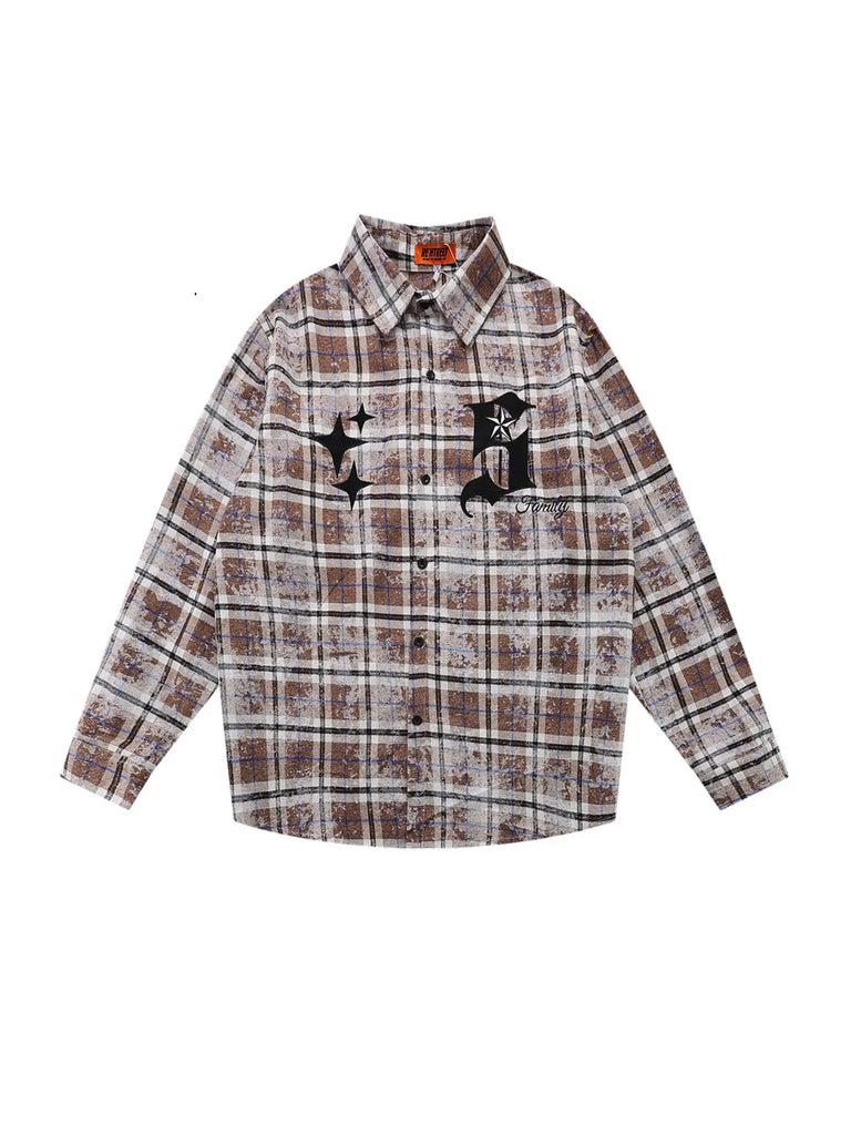 Men's Distressed Plaid Button-Up Shirt