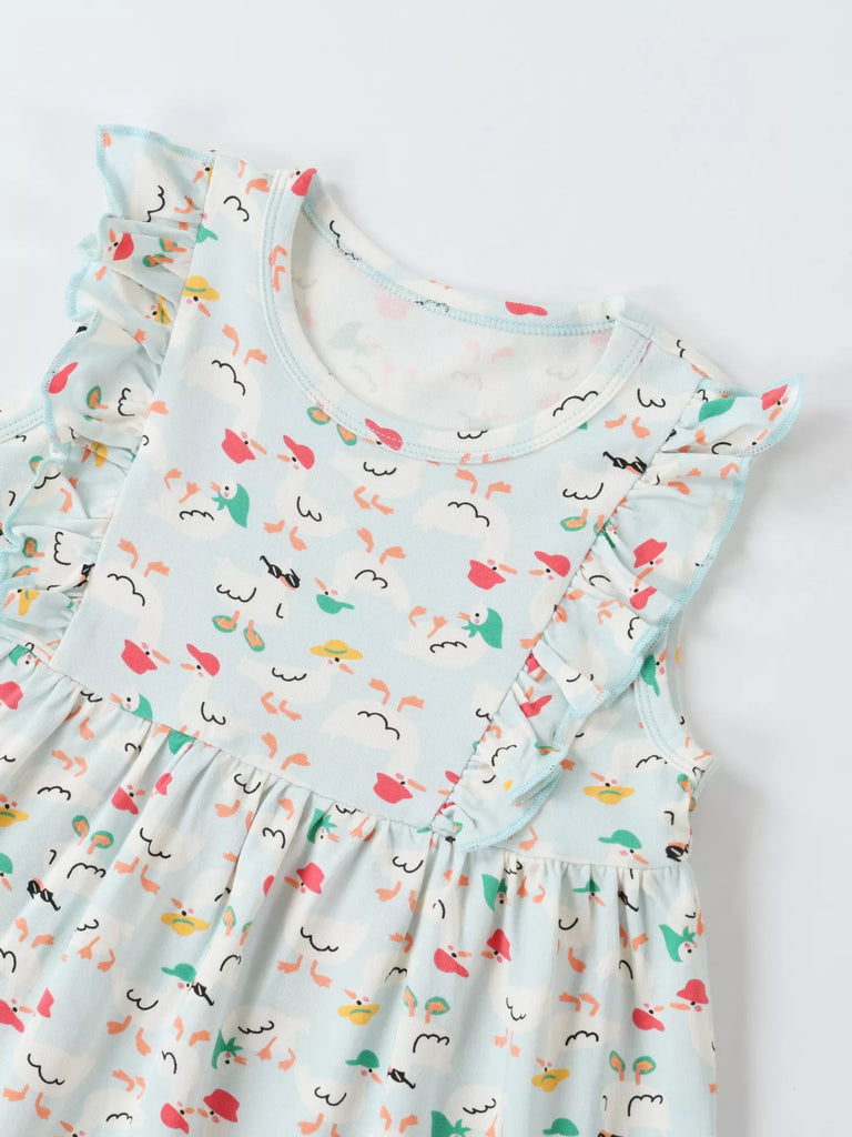 Children's Ruffle Sleeve Cartoon Print Dress