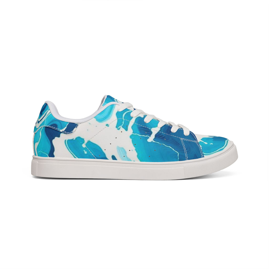 Blue Marble Low-Top Sneakers — Men's Casual Leather Shoes
