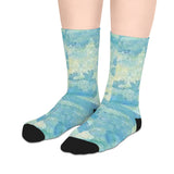 Aqua Tile Mid-Length Socks — Soft Blue Watercolor Pattern thumbnail 3