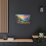 Sunset Valley Landscape Canvas Print — Cottage, Mountains & Wildflowers Matte Stretched thumbnail 13