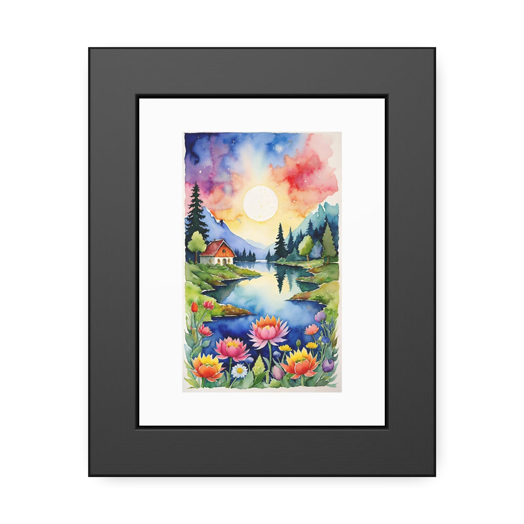 Framed Nature Poster — Watercolor Lakeside Landscape Art Print