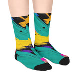Vibrant Abstract Brushstroke Mid-Length Socks — Colorful Retro Art Crew Socks thumbnail 4