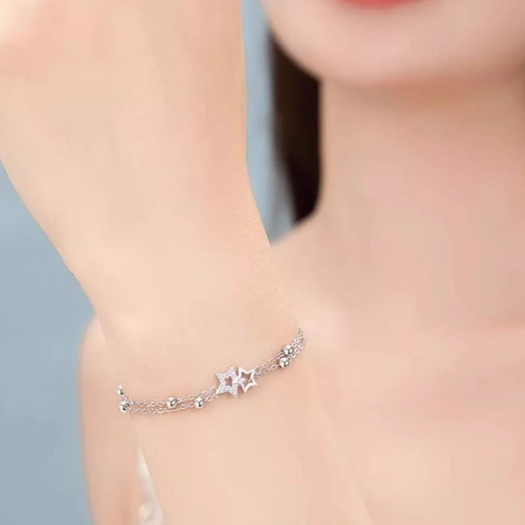 925 Sterling Silver Zircon Star Chain Bracelet