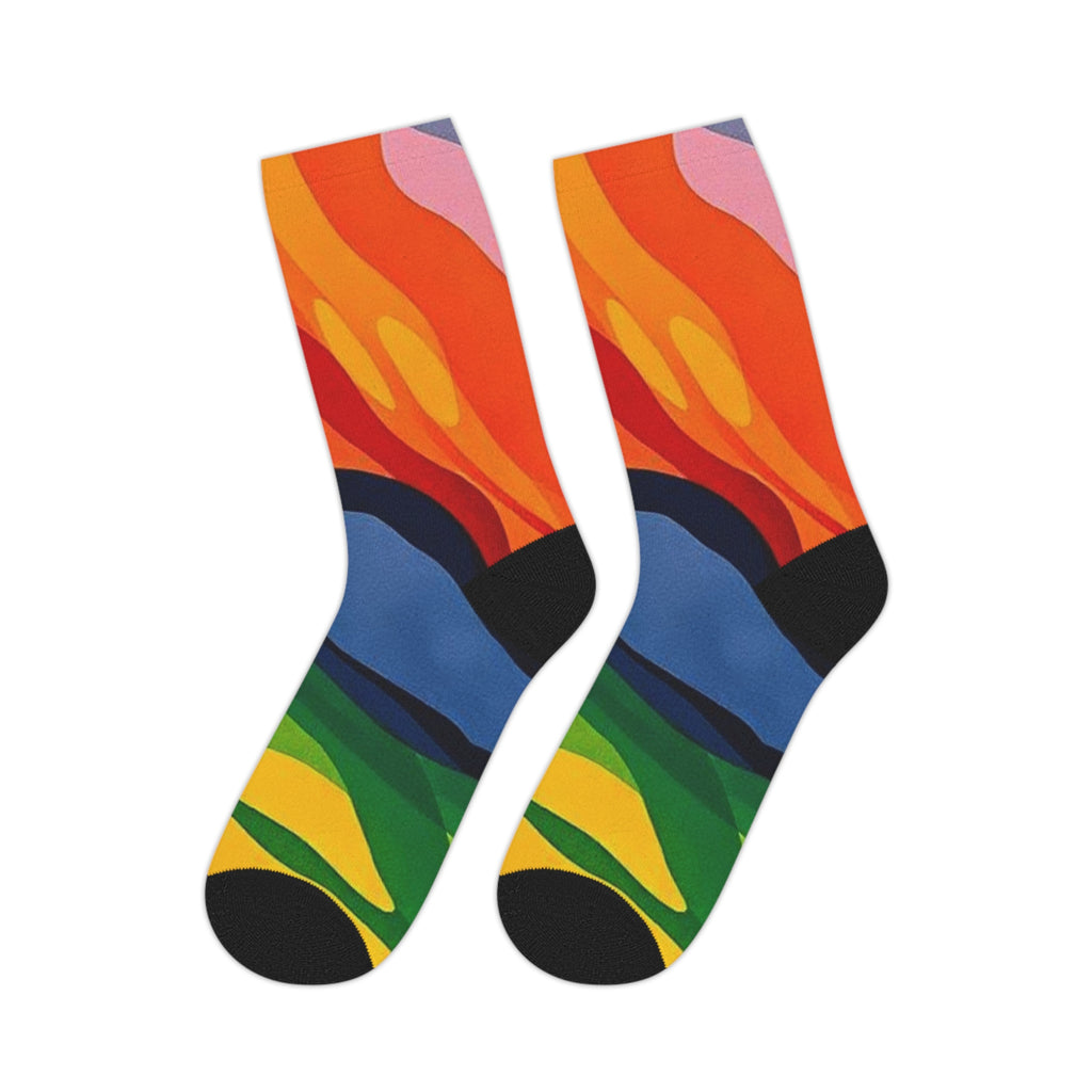 Colorful Abstract Flame Mid-Length Socks – Vibrant Rainbow Art Crew Socks