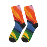Colorful Abstract Flame Mid-Length Socks – Vibrant Rainbow Art Crew Socks thumbnail 8