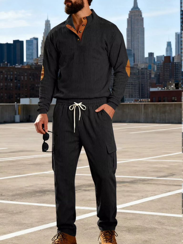 Men's Full Size Casual Button Detail Top and Pants Set Plus Size