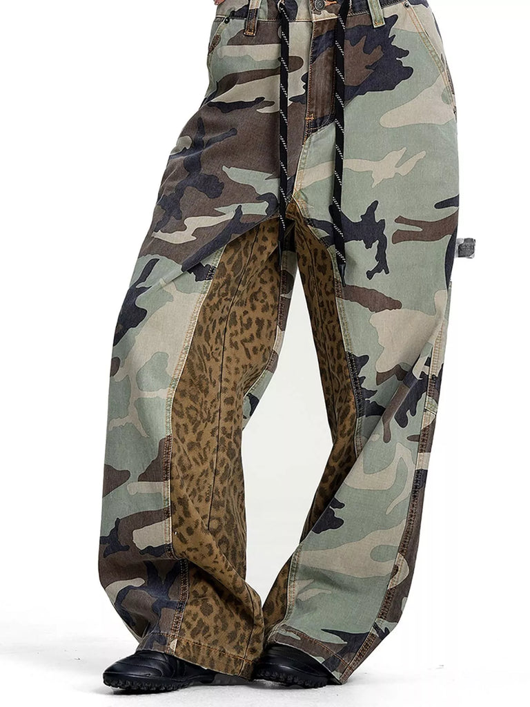 Men's Camouflage Leopard Patchwork Cargo Pants