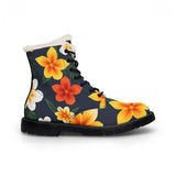 Floral Fur-Lined Leather Boots — Tropical Orange & Yellow Hibiscus Print thumbnail 5