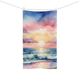 Sunset Ocean Watercolor Hand Towel — Beach Waves Sunrise Kitchen Towel thumbnail 3