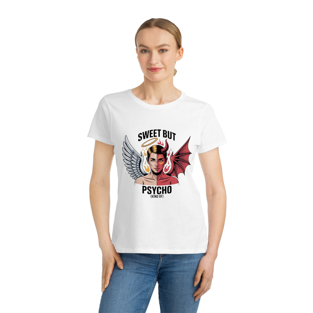 Sweet But Psycho Women's Graphic Tee - Angel & Demon Illustration