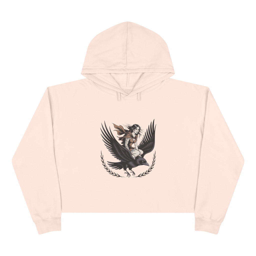 Angel Rider Crop Hoodie — Gothic Winged Angel Graphic Crop Sweatshirt
