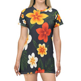 Tropical Plumeria Floral T-Shirt Dress – Hawaiian Beach AOP Print thumbnail 3
