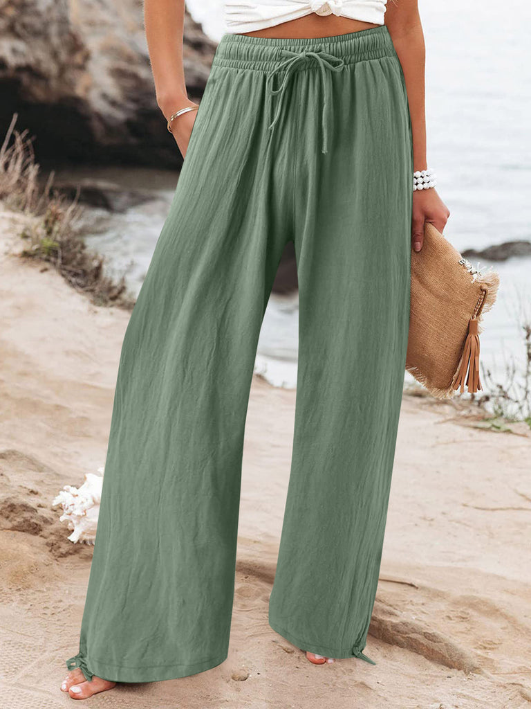 Full Size Drawstring Wide Leg Pants Plus Size