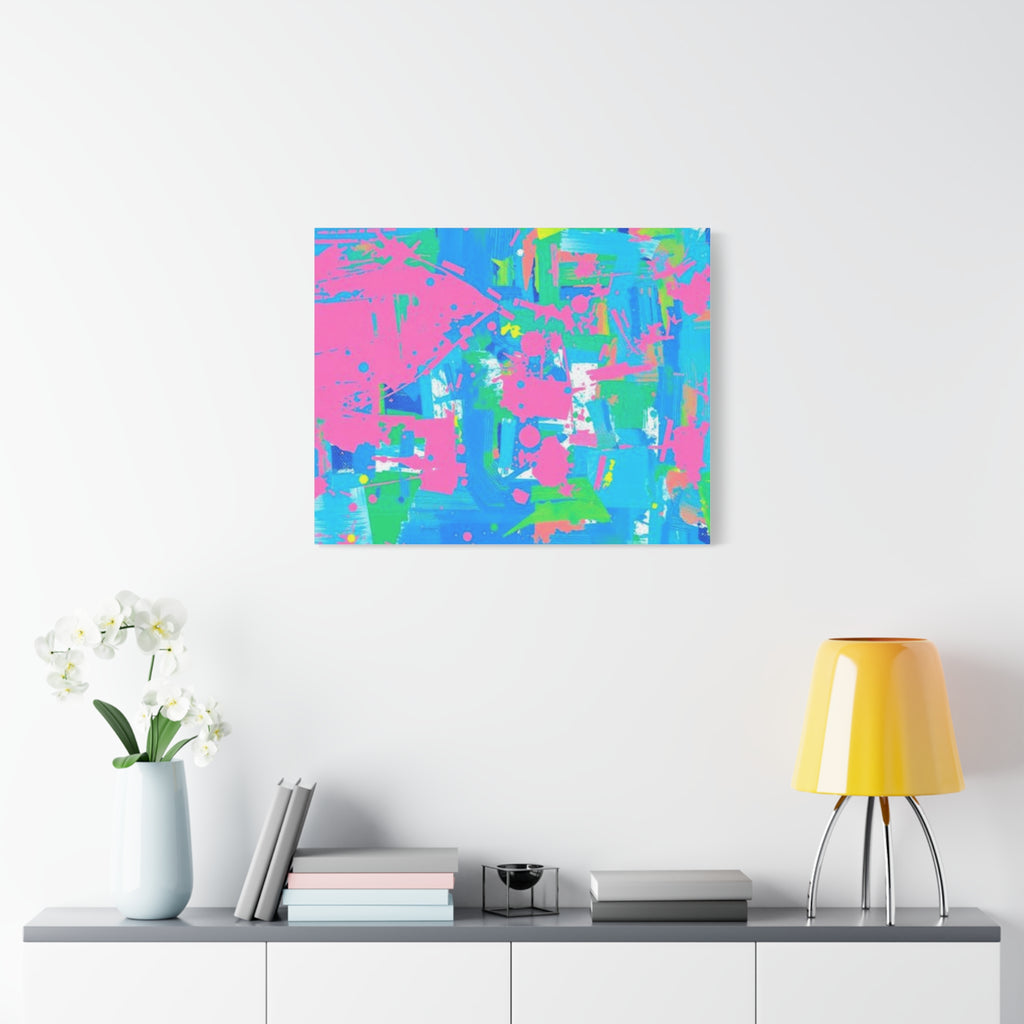 Neon Splash Abstract Canvas Print – Bright Pink & Aqua Modern Wall Art