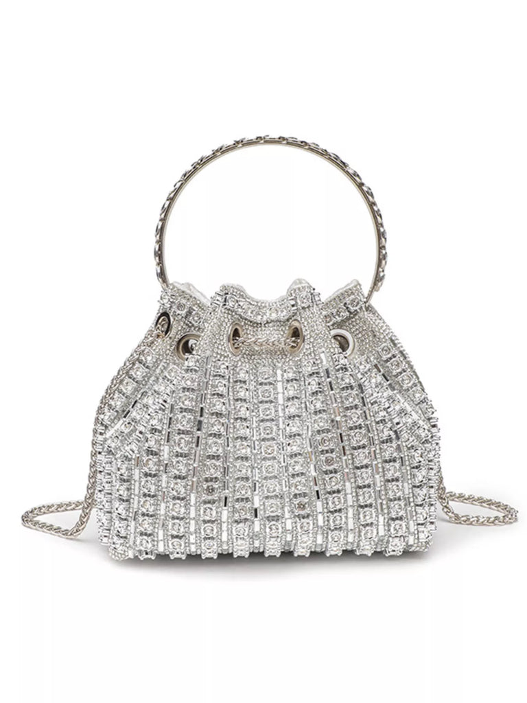Rhinestone Embellished Bucket Crossbody Bag