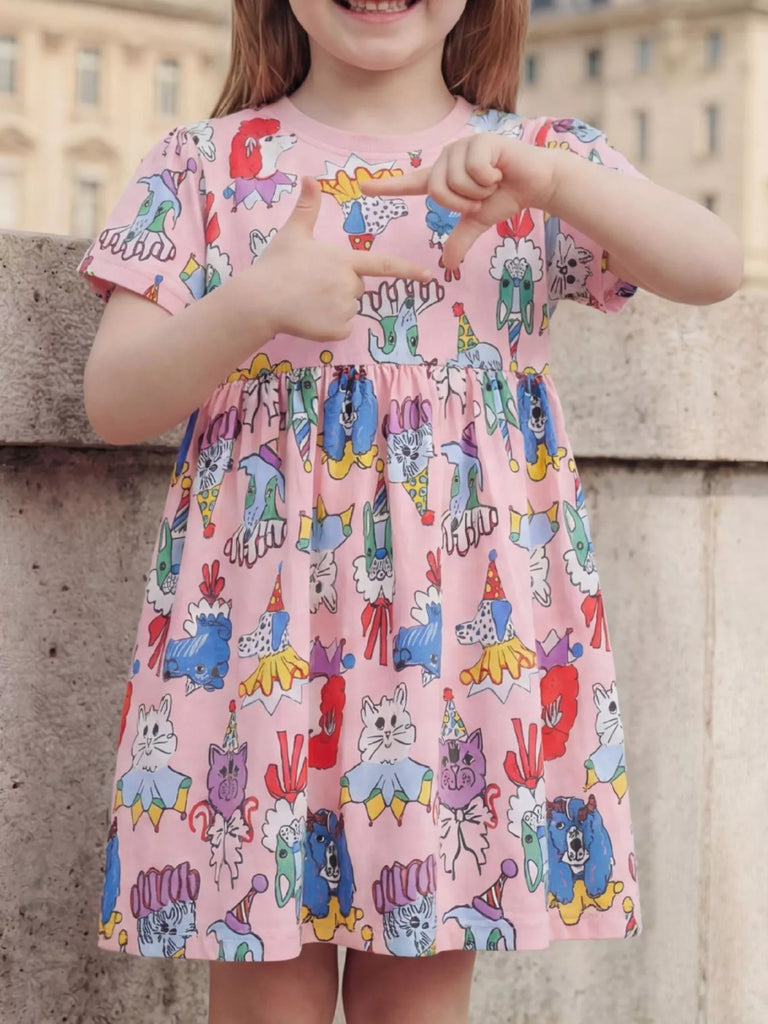 Children's Cartoon Print Short Sleeve Dress