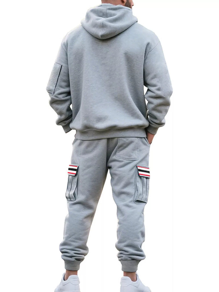 Men's Full Size Casual Half-Zip Hoodie and Cargo Pants Set Plus Size