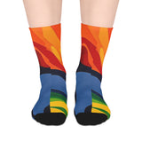 Colorful Abstract Flame Mid-Length Socks – Vibrant Rainbow Art Crew Socks thumbnail 1