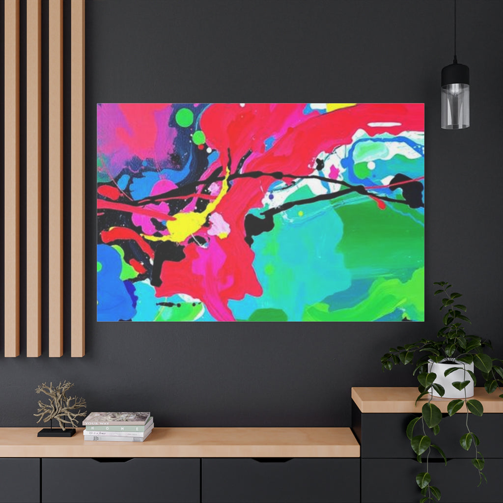 Abstract Neon Splash Matte Canvas Print — Vibrant Colorful Stretched Wall Art