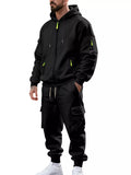 Men's Plus Size Casual Zip-Up Hoodie and Cargo Pants Set thumbnail 5