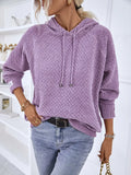 Texture Drawstring Long Sleeve Hooded Sweater thumbnail 1