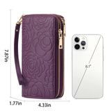 Embossed Floral Pattern Double Zipper Wallet thumbnail 6