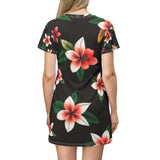 Floral Plumeria T-Shirt Dress — Pink Tropical All-Over Print thumbnail 4
