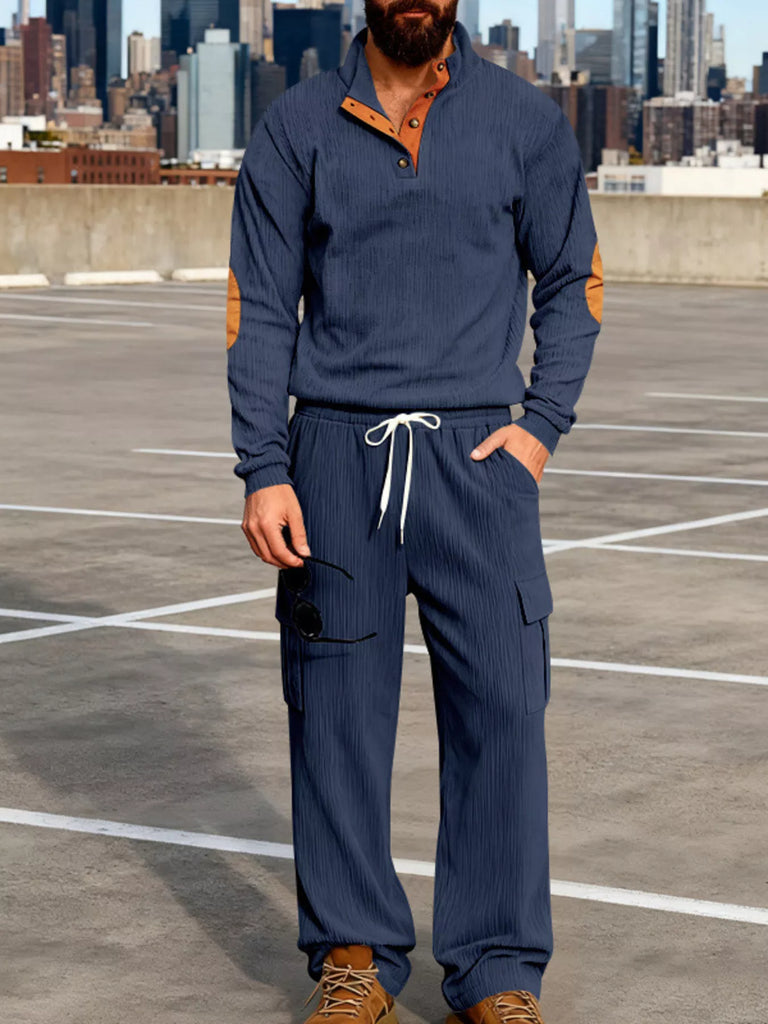Men's Full Size Casual Button Detail Top and Pants Set Plus Size
