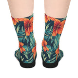 Tropical Floral Mid-Length Socks — Hibiscus Leaf Pattern thumbnail 2