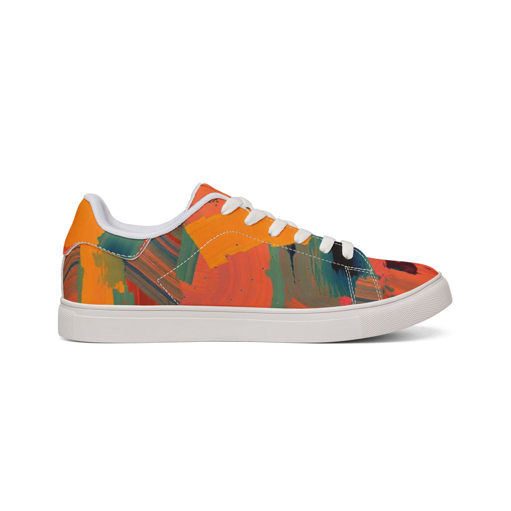 Men's Low-Top Sneakers — Abstract Orange Art Leather Shoes