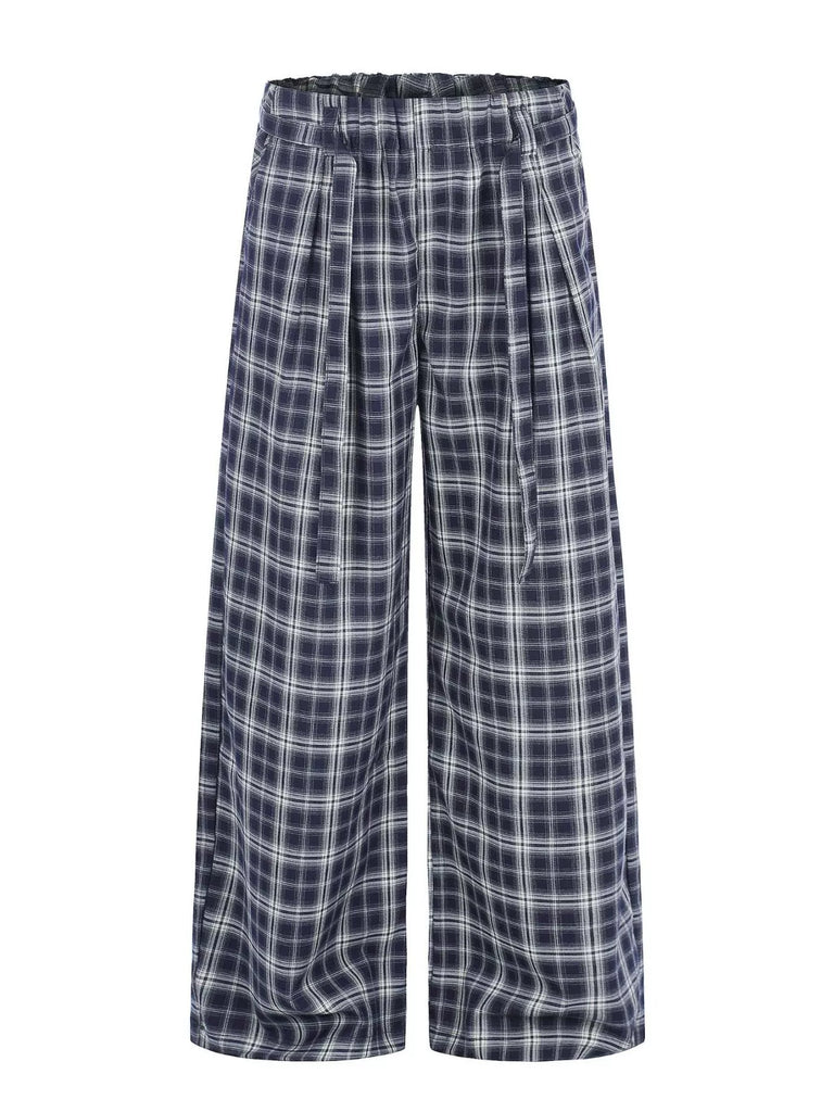 Men's Plaid Wide-Leg Pants