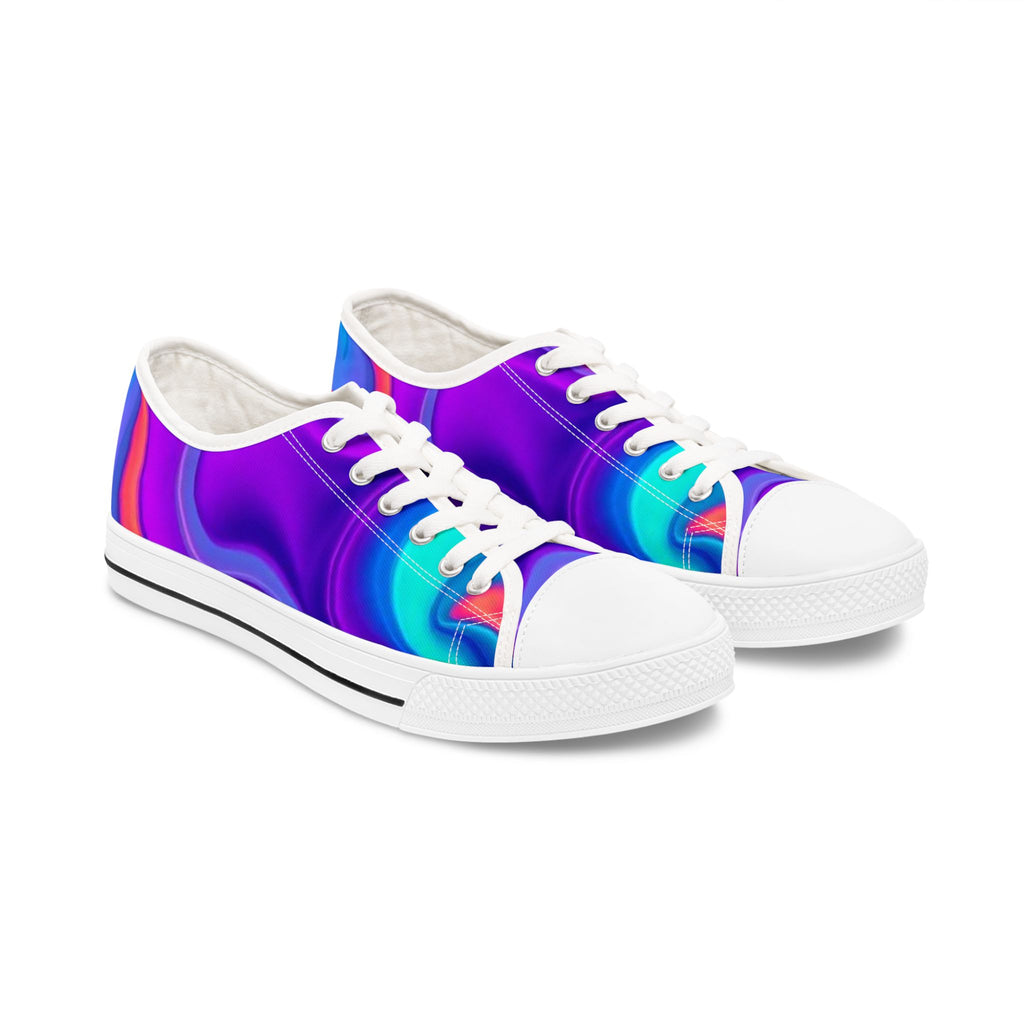 Women's Low Top Sneakers — Iridescent Purple Blue Swirl Casual Canvas Shoes