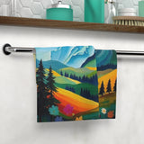 Mountain Meadow Face Towel — Colorful Scenic Nature Hand Towel thumbnail 4