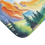 Mountain Sunrise Bath Mat — Watercolor Landscape Non-Slip Bathroom Rug thumbnail 2