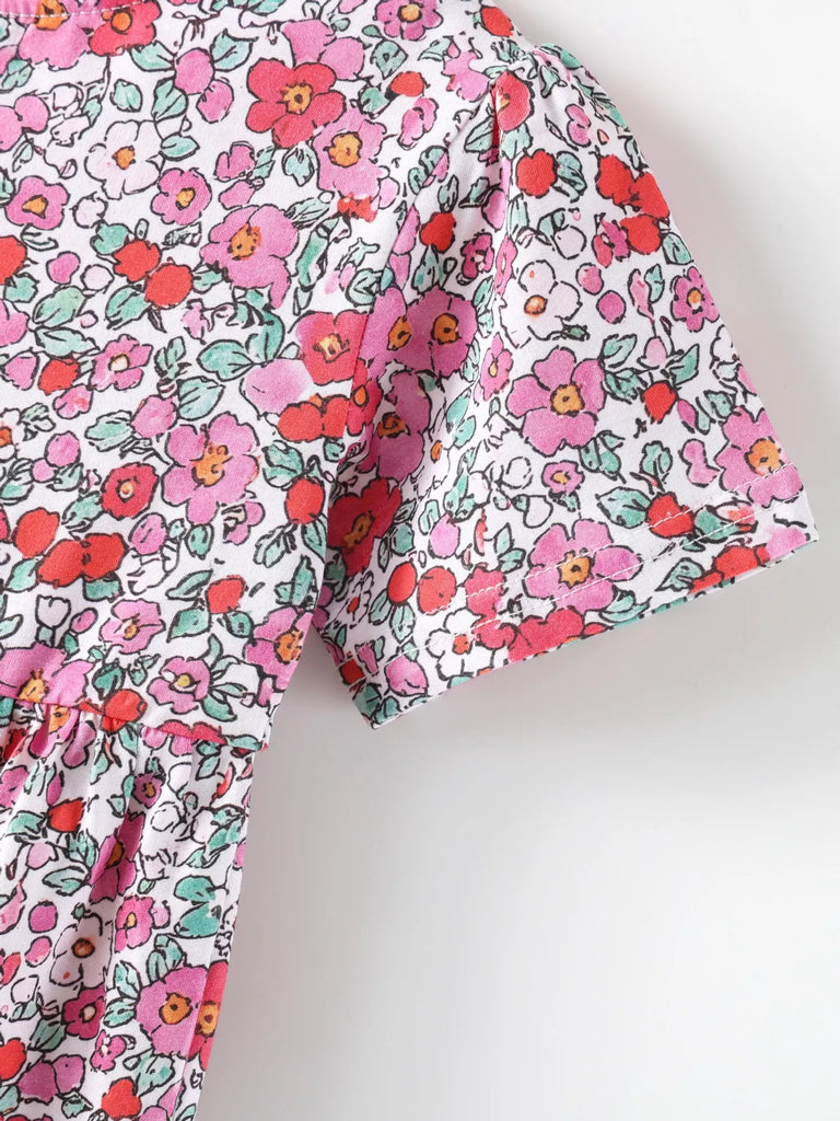 Children's Floral Print Short Sleeve A-Line Dress