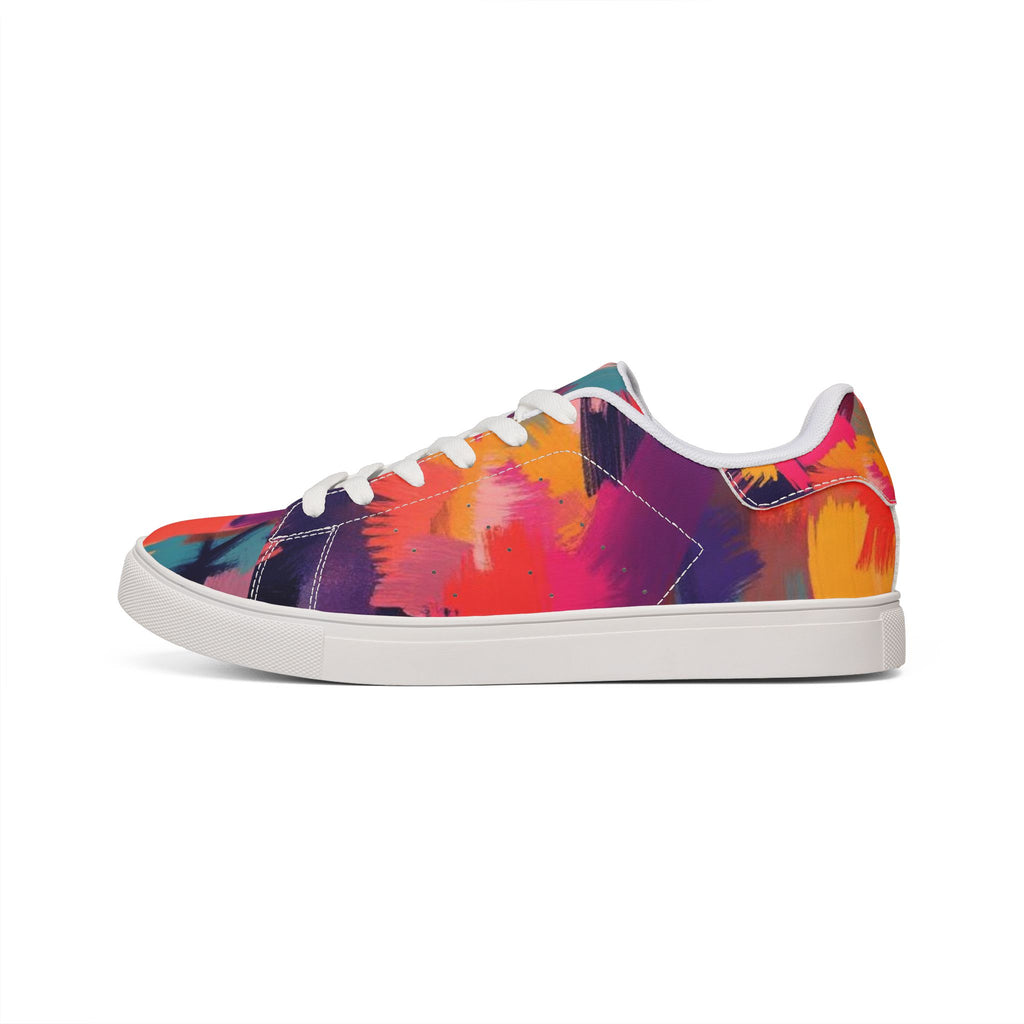 Low-Top Sneakers — Vibrant Abstract Paint Splash Leather Shoes