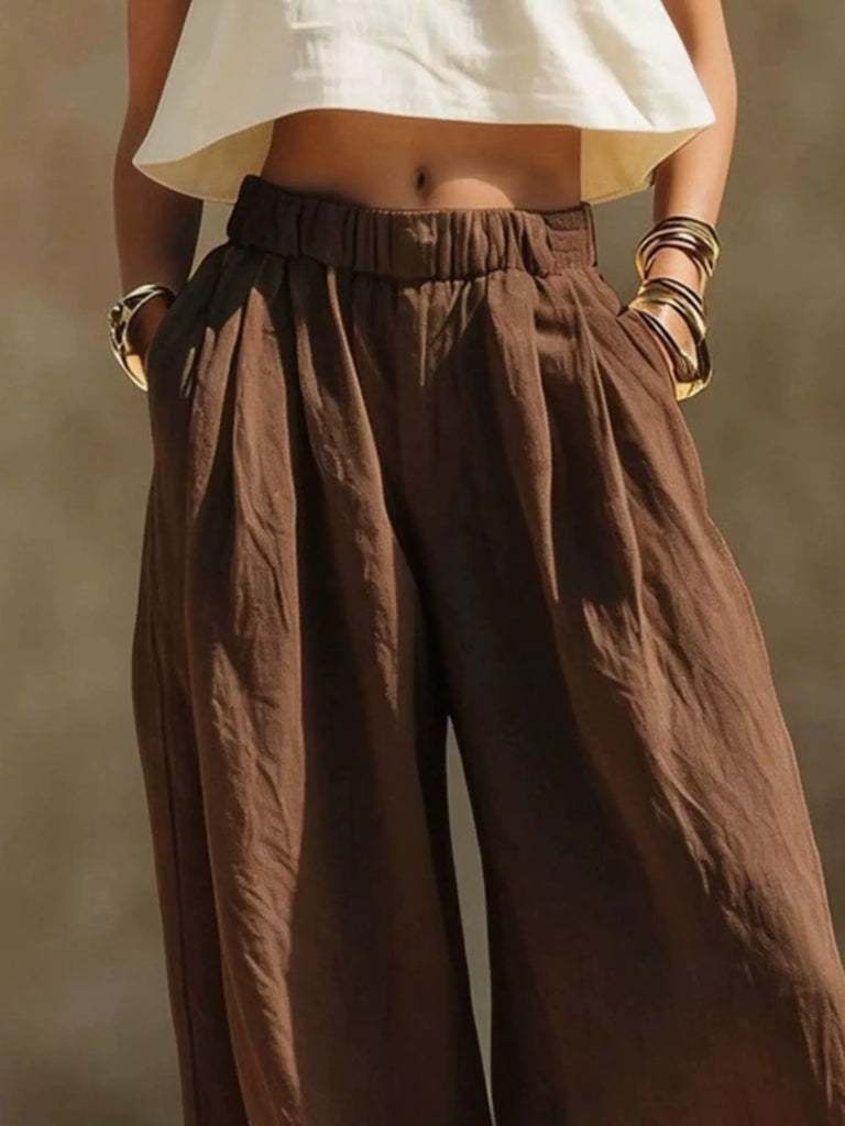 Full Size Elastic Waistband Wide Leg Pants Plus Size